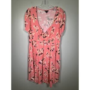 Torrid Mini Challis Shirred Dress 1x Peach‎ Floral Print Cottagecore Summer